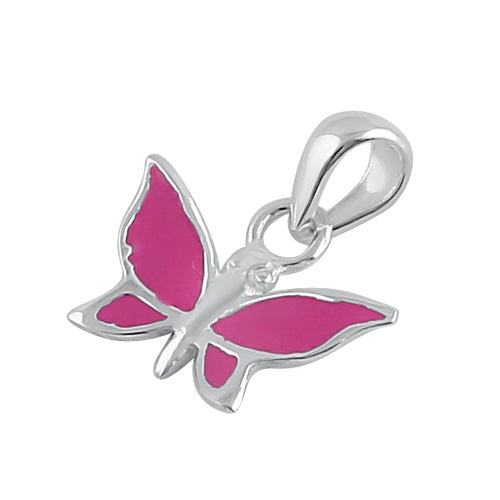 Sterling Silver Pink Enamel Butterfly Pendant