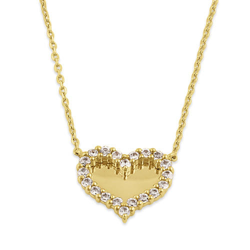 Solid 14K Gold Mirrored Heart Diamond Necklace