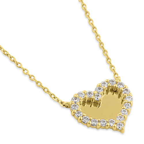 Solid 14K Gold Mirrored Heart Diamond Necklace