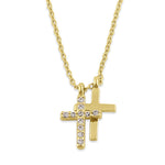 Solid 14K Gold Layered Cross Diamond Necklace