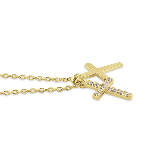 Solid 14K Gold Layered Cross Diamond Necklace