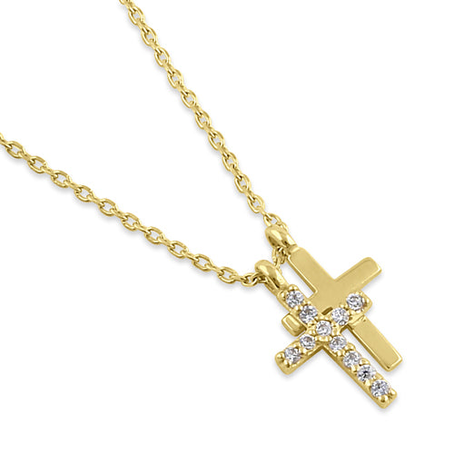 Solid 14K Gold Layered Cross Diamond Necklace