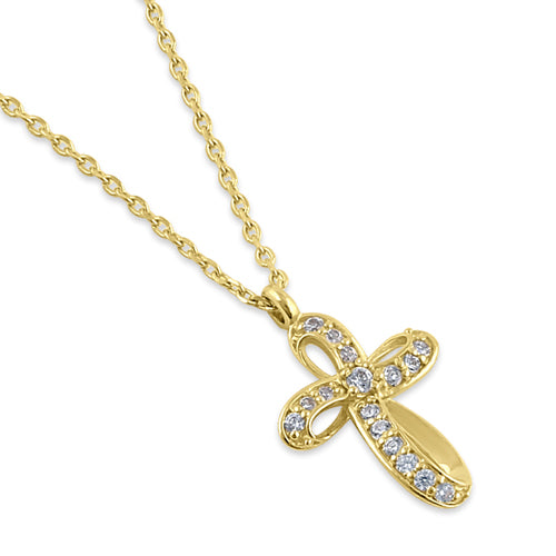 Solid 14K Gold Twisted Cross Diamond Necklace