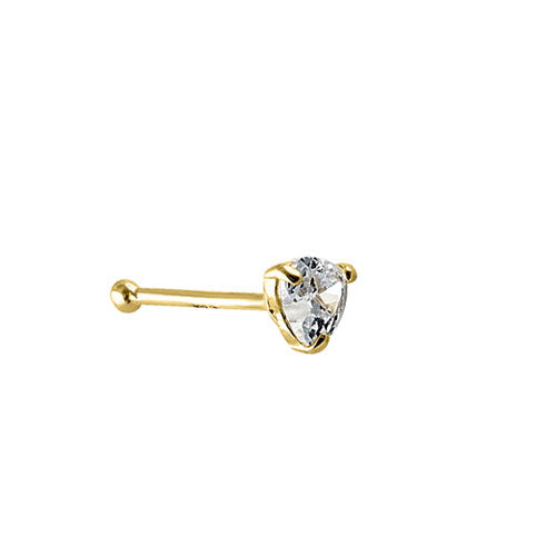 Solid 14K Yellow Gold Heart CZ Nose Stud
