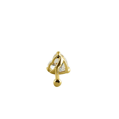 Solid 14K Yellow Gold Heart CZ Nose Stud