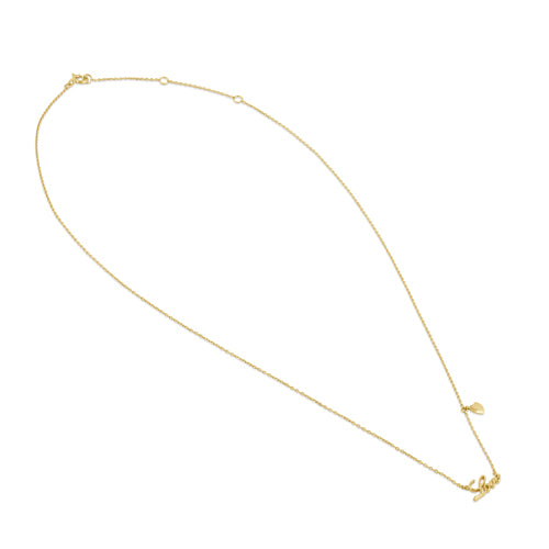 Solid 14K Yellow Gold "Love" and Dangling Heart Charm Necklace