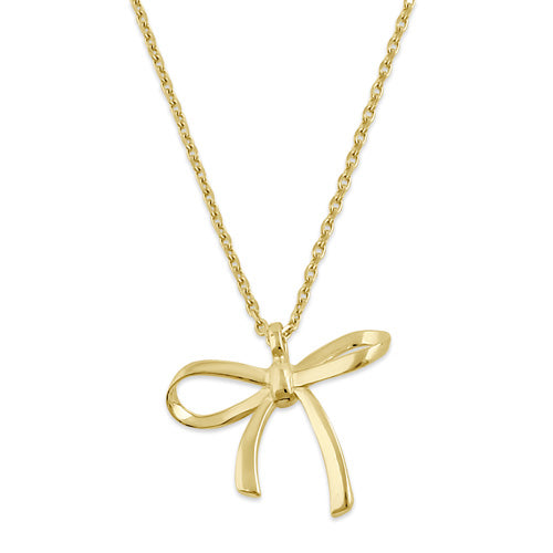 Solid 14K Yellow Gold Bow Necklace