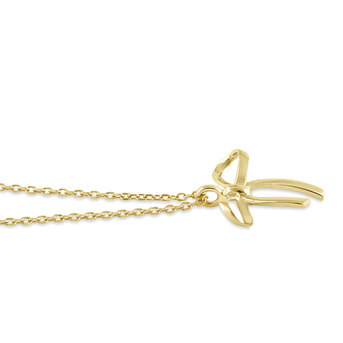Solid 14K Yellow Gold Bow Necklace
