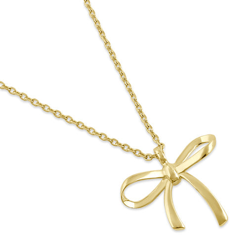 Solid 14K Yellow Gold Bow Necklace