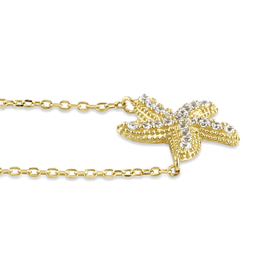 Solid 14K Yellow Gold CZ Starfish Necklace