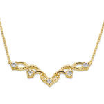 Solid 14K Yellow Gold Elegant CZ V Necklace