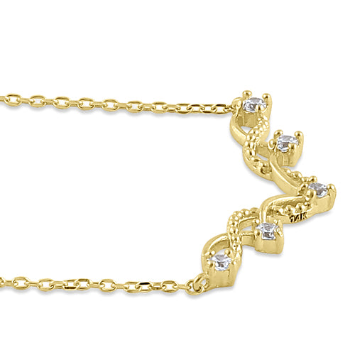 Solid 14K Yellow Gold Elegant CZ V Necklace