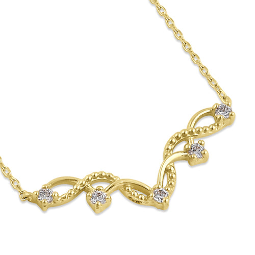 Solid 14K Yellow Gold Elegant CZ V Necklace