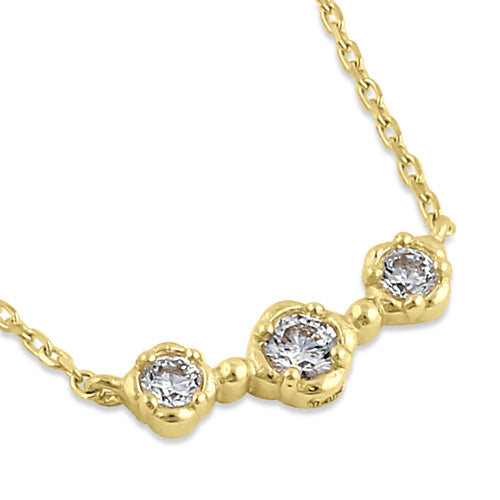 Solid 14K Yellow Gold CZ Triple Circle Necklace
