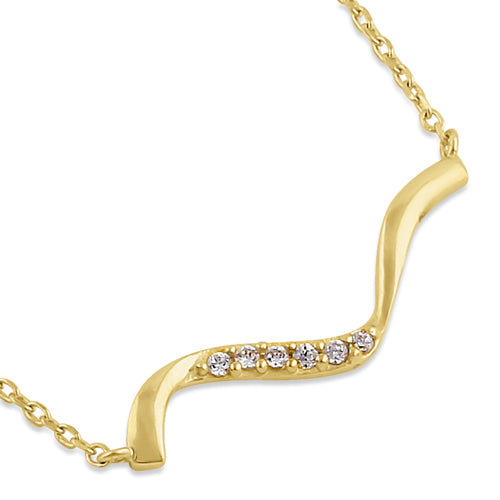 Solid 14K Yellow Gold Curved CZ Necklace