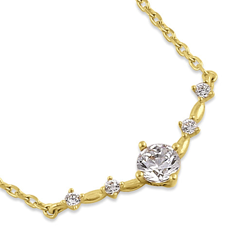 Solid 14K Yellow Gold Trendy V CZ Necklace