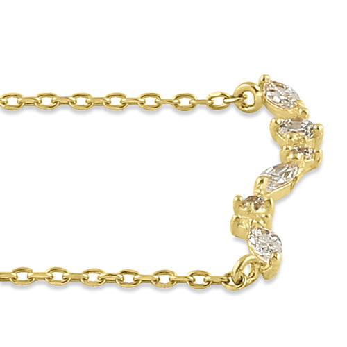 Solid 14K Yellow Gold Elegant Curve CZ Necklace