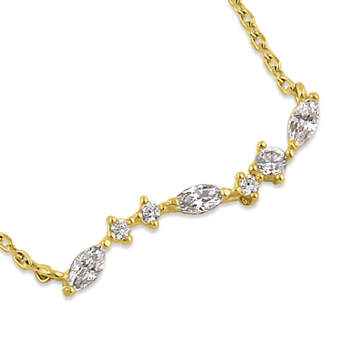 Solid 14K Yellow Gold Elegant Curve CZ Necklace
