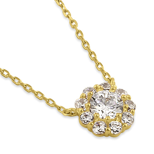 Solid 14K Gold Flower with Clear CZ Necklace