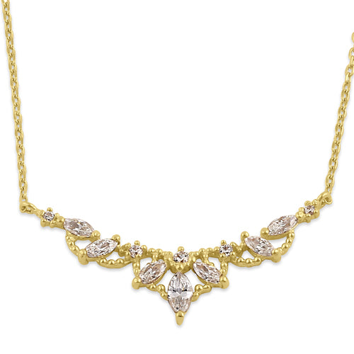Solid 14K Gold Elegant Royal Marquise with Clear CZ Necklace