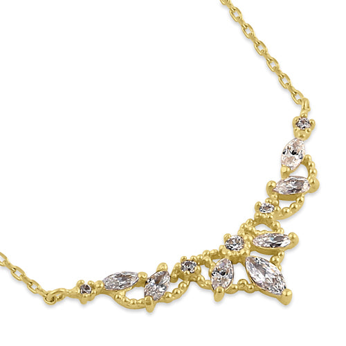 Solid 14K Gold Elegant Royal Marquise with Clear CZ Necklace