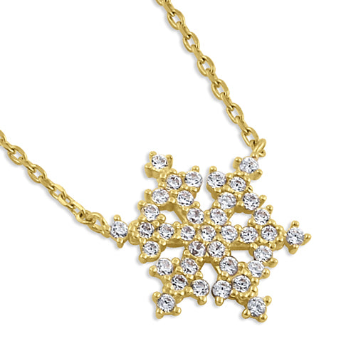 Solid 14K Gold Snowflake with Clear CZ Necklace