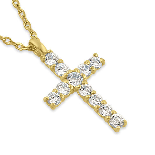 Solid 14K Gold Cross with Clear CZ Necklace