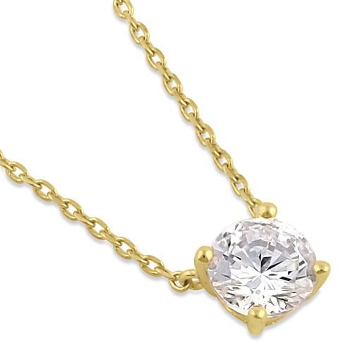 Solid 14K Gold 5.0mm Round Clear CZ Necklace