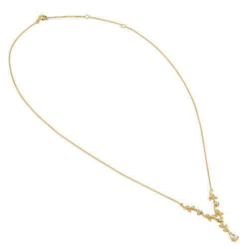 Solid 14K Gold Elegant Vine with Clear CZ Necklace