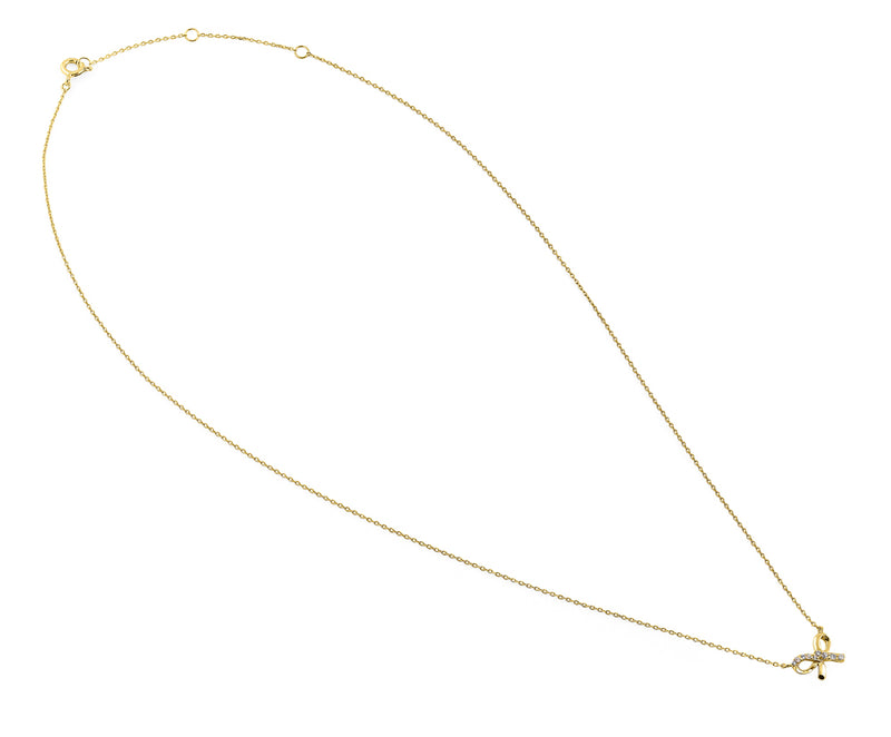 Solid 14K Yellow Gold Classic Bow CZ Necklace