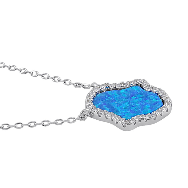 Sterling Silver Clear CZ and Blue Opal Hamsa Necklace