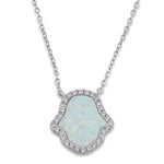 Sterling Silver Clear CZ and White Opal Hamsa Necklace