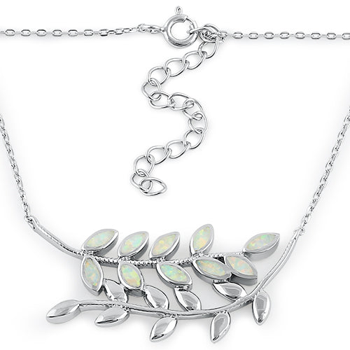 Serling Silver White Opal Trendy Leaf Necklace