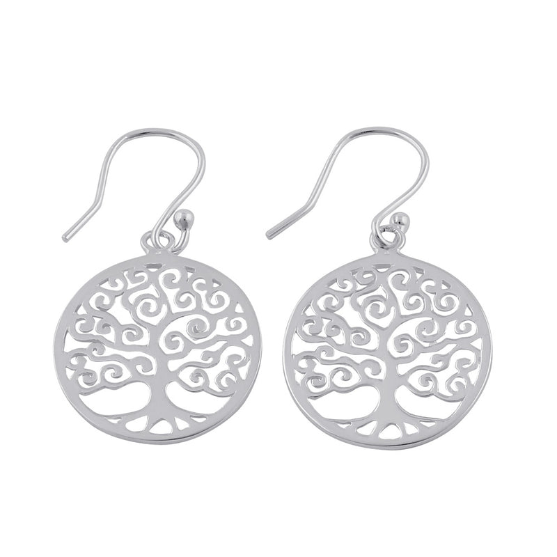 Sterling Silver Dangling Swirl Tree of Life Earrings
