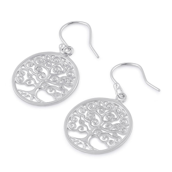 Sterling Silver Dangling Swirl Tree of Life Earrings