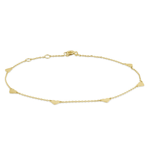 Solid 14K Yellow Gold Heart Charm Bracelet