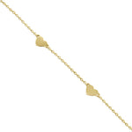 Solid 14K Yellow Gold Heart Charm Bracelet