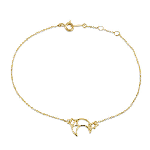 Solid 14K Yellow Gold Moon and Stars Bracelet
