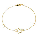 Solid 14K Yellow Gold Triple Flower Charms Bracelet