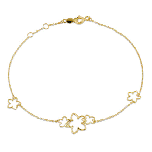 Solid 14K Yellow Gold Triple Flower Charms Bracelet