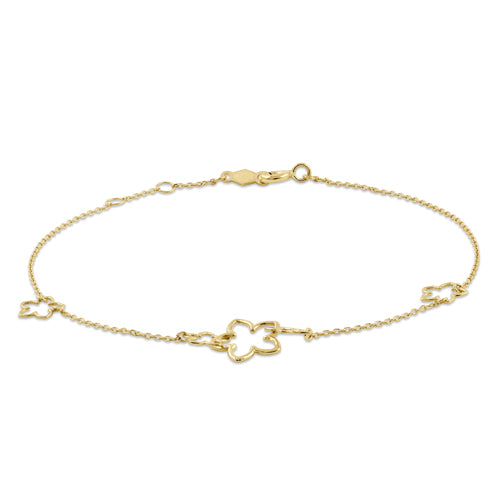 Solid 14K Yellow Gold Triple Flower Charms Bracelet
