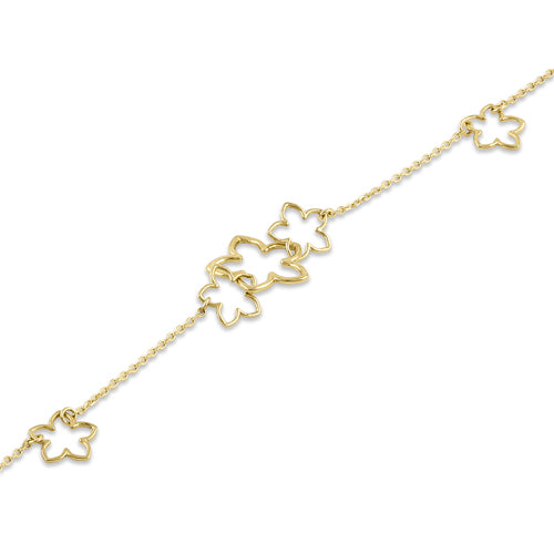 Solid 14K Yellow Gold Triple Flower Charms Bracelet