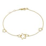 Solid 14K Yellow Gold Triple Flower Charms Bracelet