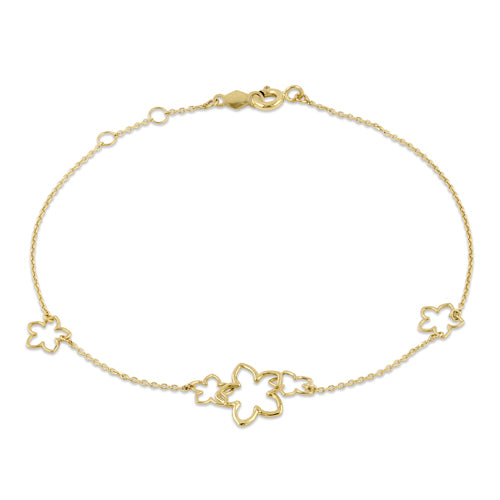 Solid 14K Yellow Gold Triple Flower Charms Bracelet