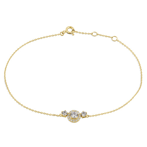 Solid 14K Yellow Gold CZ Halo Bracelet