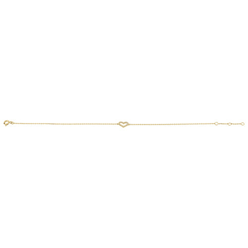 Solid 14K Yellow Gold CZ Heart Bracelet