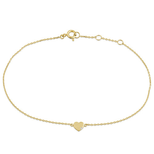 Solid 14K Yellow Gold Heart with CZ Bracelet