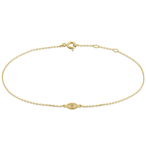 Solid 14K Yellow Gold Evil Eye CZ Bracelet