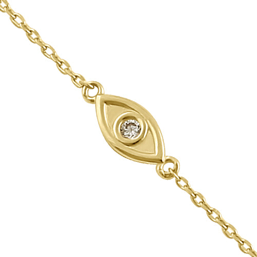 Solid 14K Yellow Gold Evil Eye CZ Bracelet