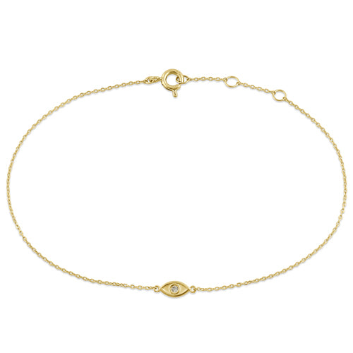 Solid 14K Yellow Gold Evil Eye CZ Bracelet